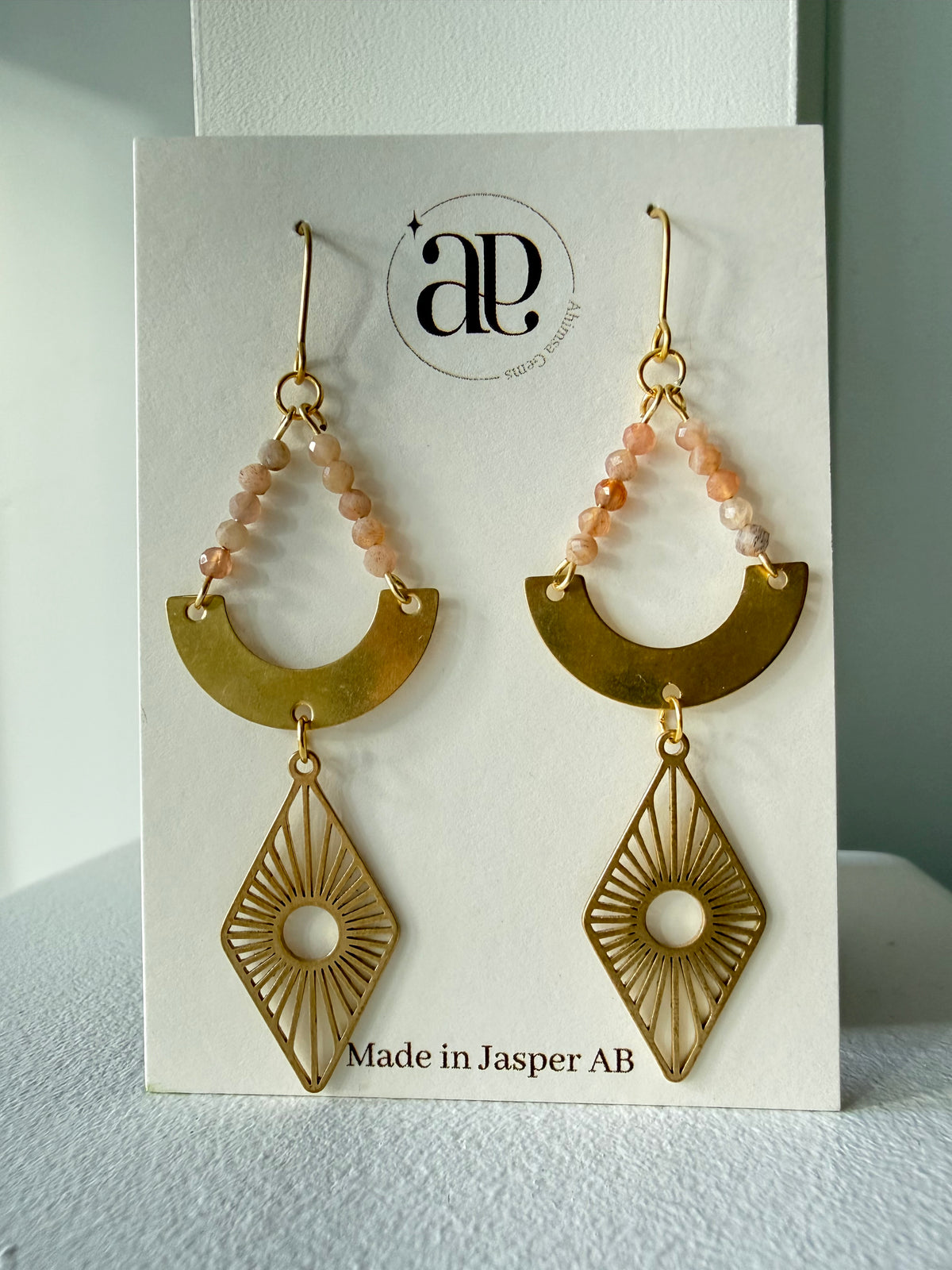 Moonstone Diamond Sun Brass Earrings