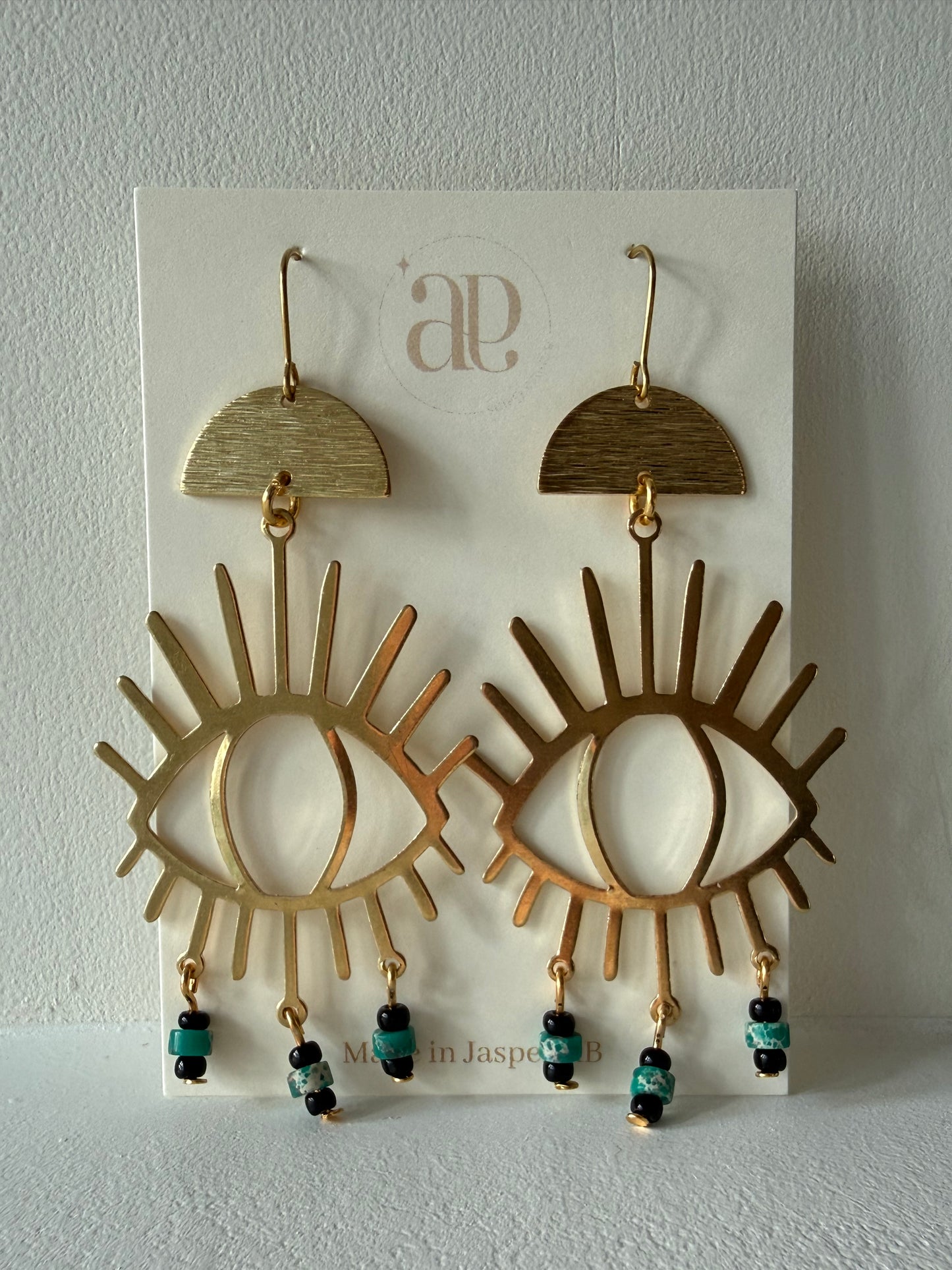 Emperor Stone Third Eye Brass Earrings