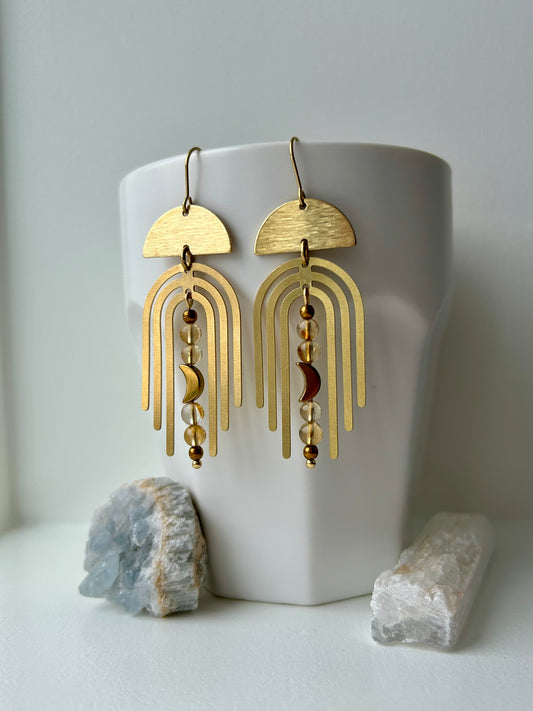 Citrine Arches Brass Earrings