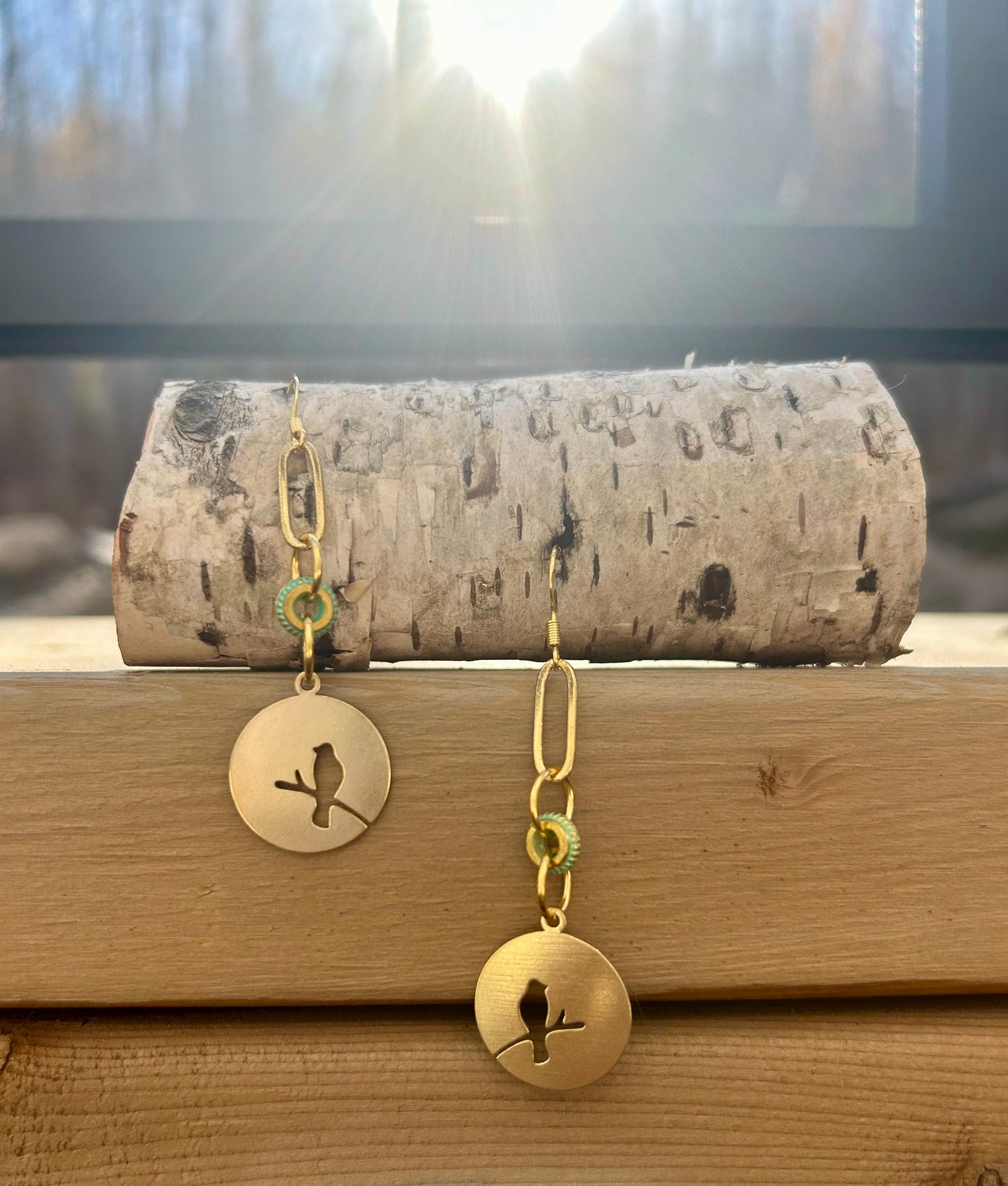 Put A Bird On It Turquoise Chain Brass Earrings