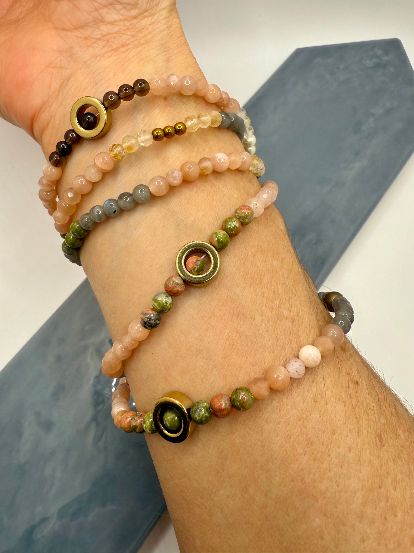 Stretchy Wrap Stone Bracelet Moonstone Mix
