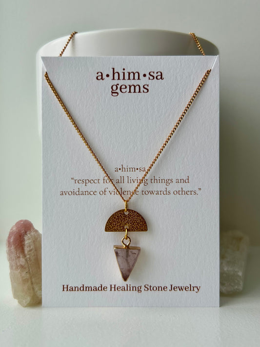 Amethyst Triangle Half Moon Brass Necklace