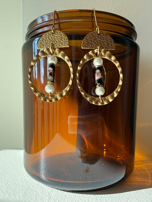 Vintage Pearl Brass Earrings