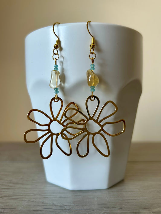 24k Gold Plated Citrine Daisy Earrings