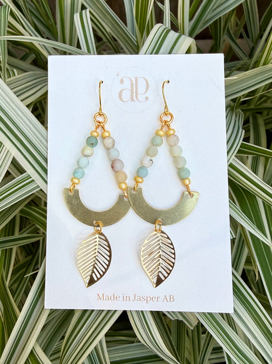 Amazonite Leaf Brass Earrings