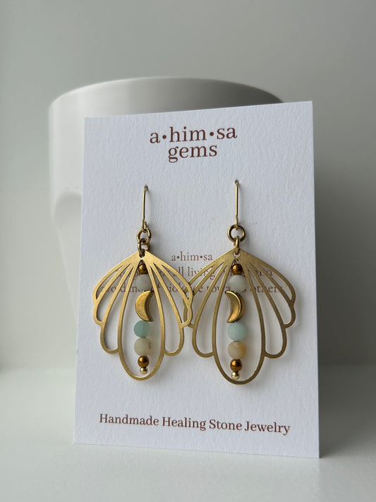 Amazonite Shell Bras Earrings