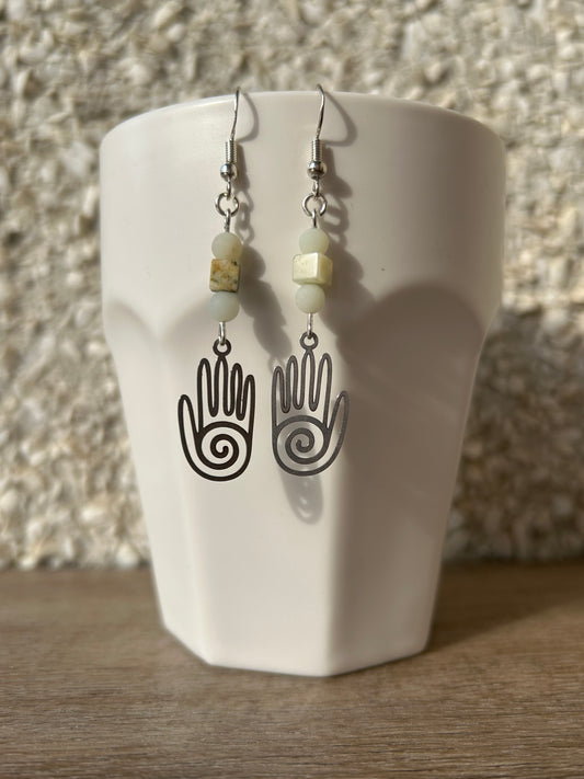 Amazonite Silver Healing Hands Earrings