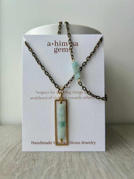Amazonite Long Brass Necklace