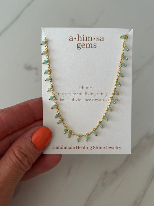 Ankle Bracelet 24k Gold Plated Amazonite