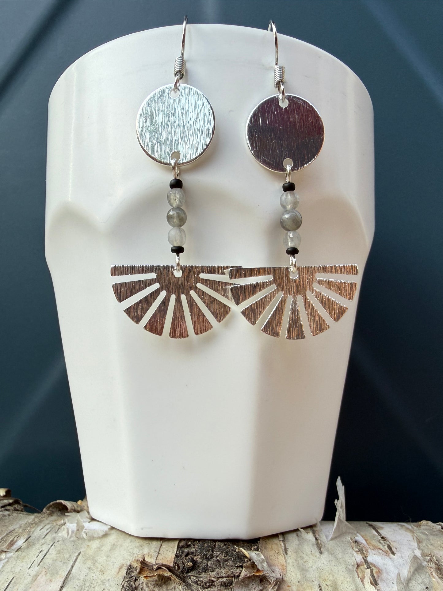 Smokey Quartz Silver Plated Sun Rays Earrings