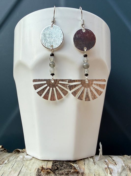 Smokey Quartz Silver Plated Sun Rays Earrings