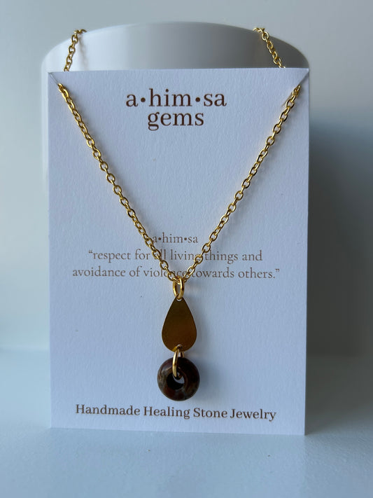 Sunstone Teardrop Gold Brass Necklace