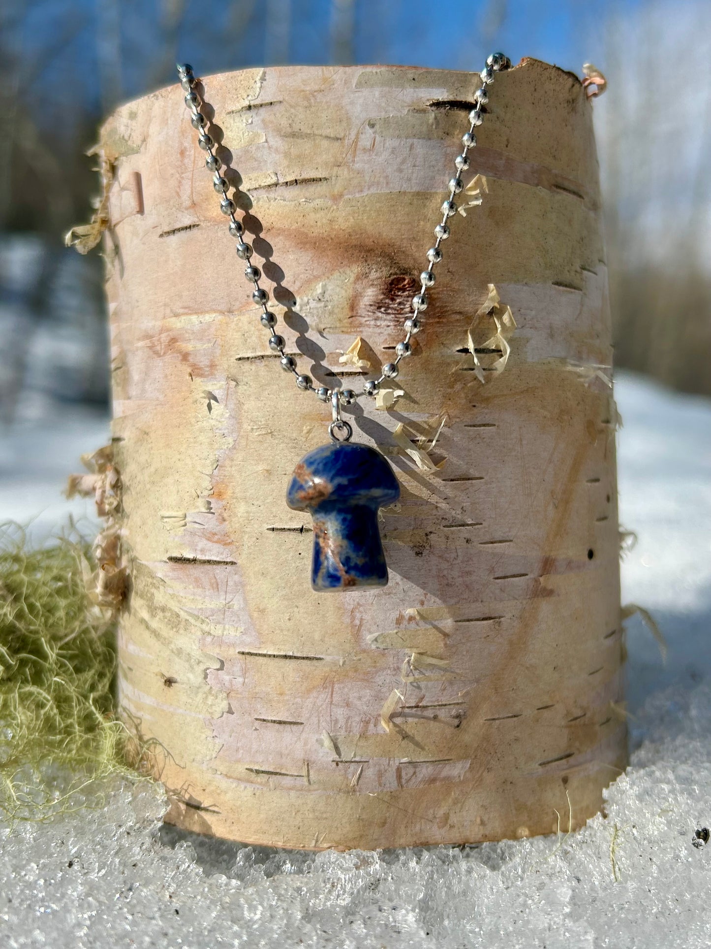 Silver Lapis Lazuli Mushroom Necklace
