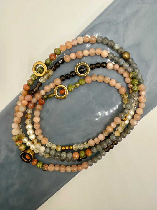 Stretchy Wrap Stone Bracelet Moonstone Mix