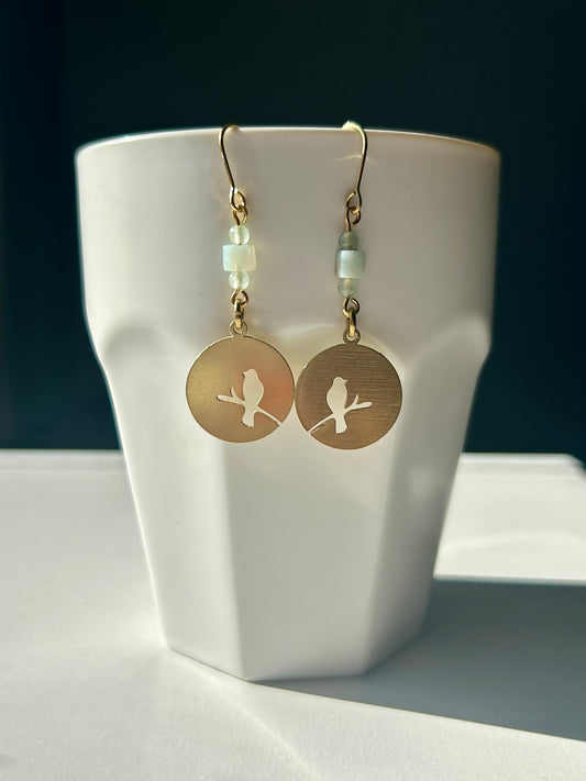 Put A Bird On It Amazonite Brass Earrings