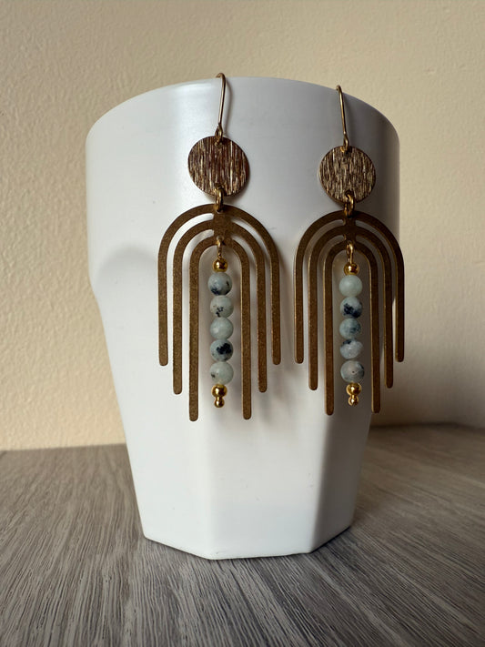 Lotus Jasper Arches Brass Earrings
