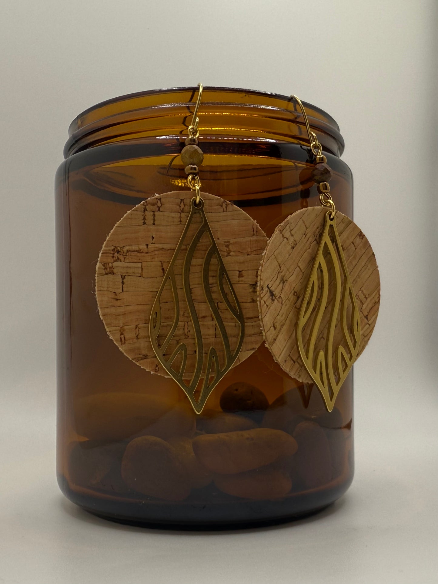 Mookaite Natural Cork Brass Earrings