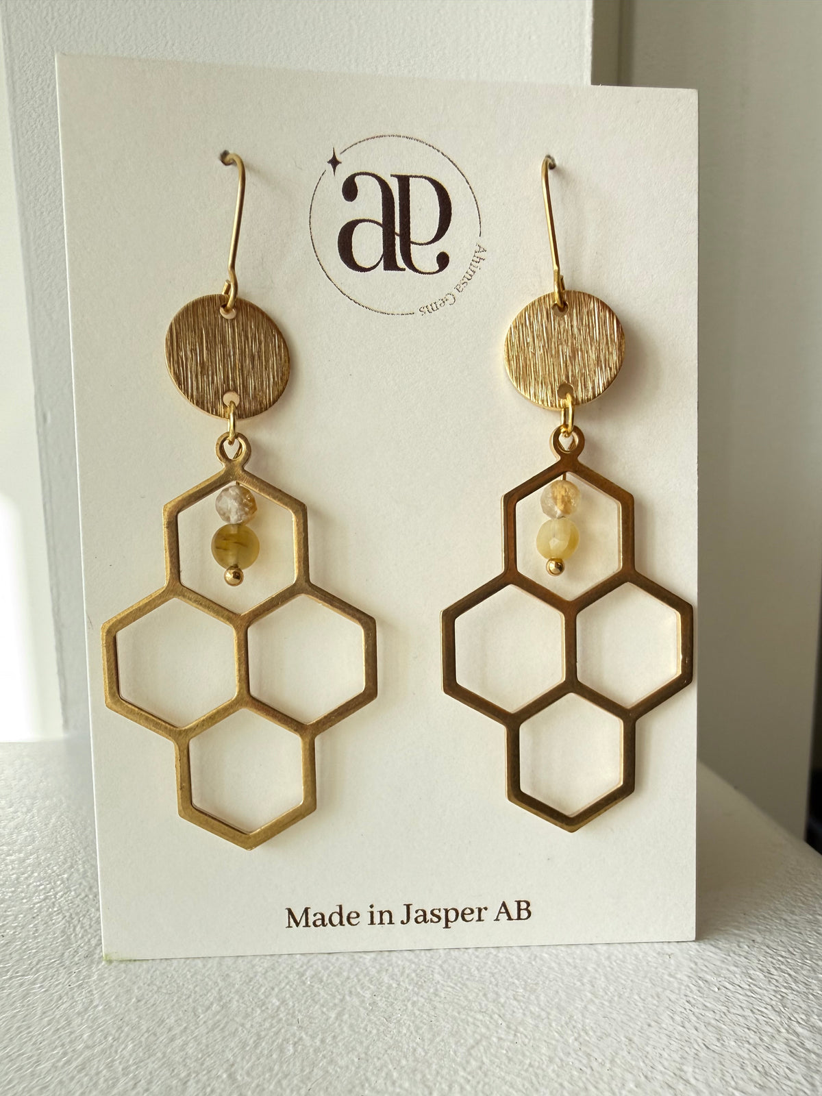 Golden Tiger Eye Honey Comb Brass Earrings