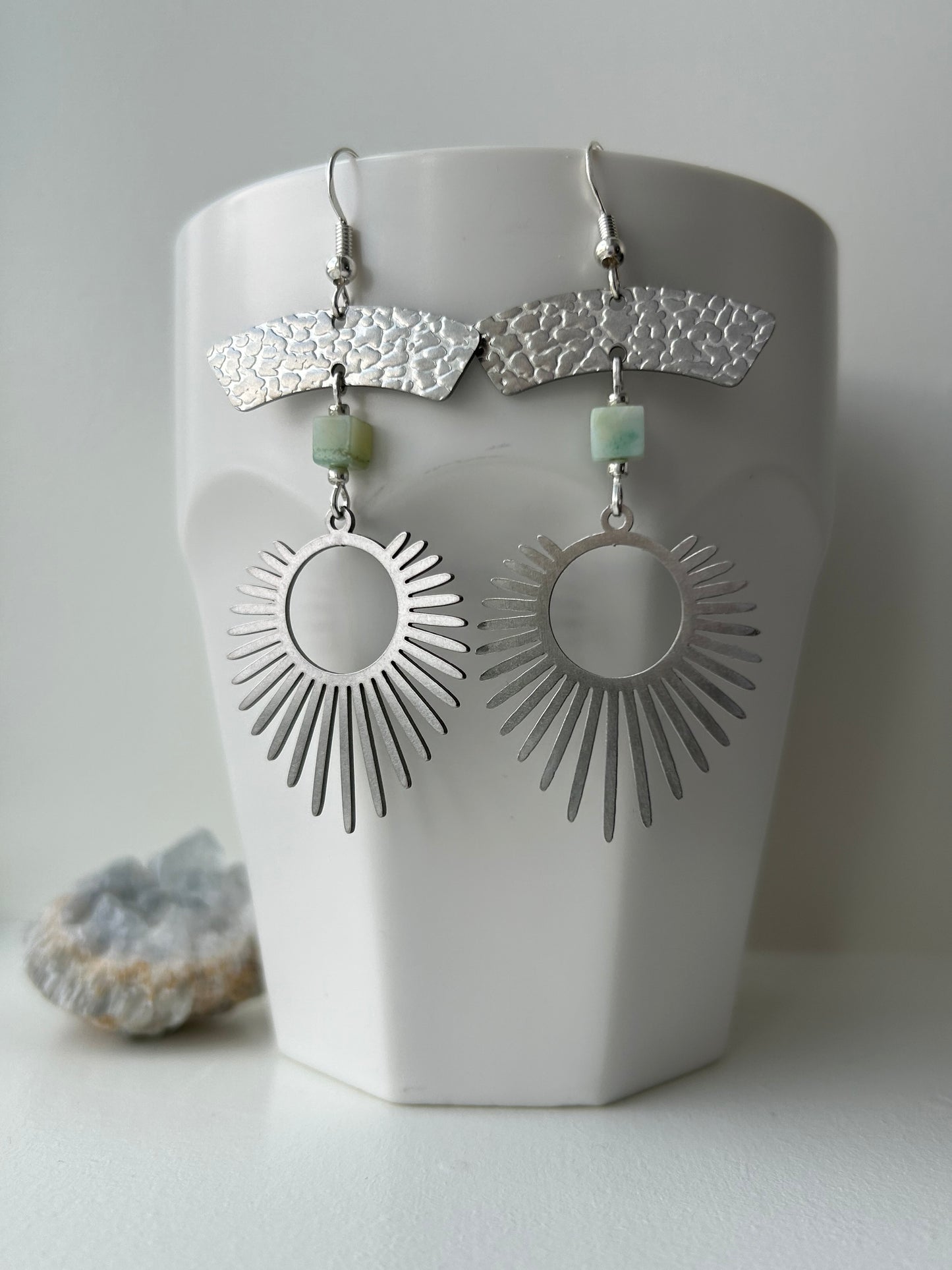 Silver Amazonite Burst Earrings