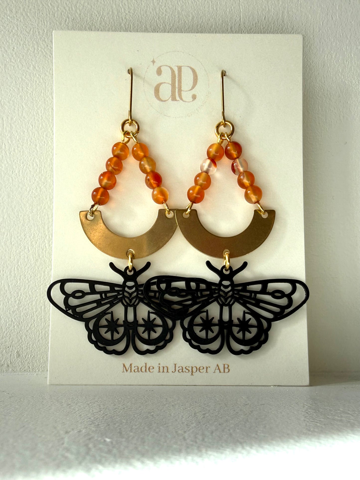 Black Plated Carnelian Moth Earrings