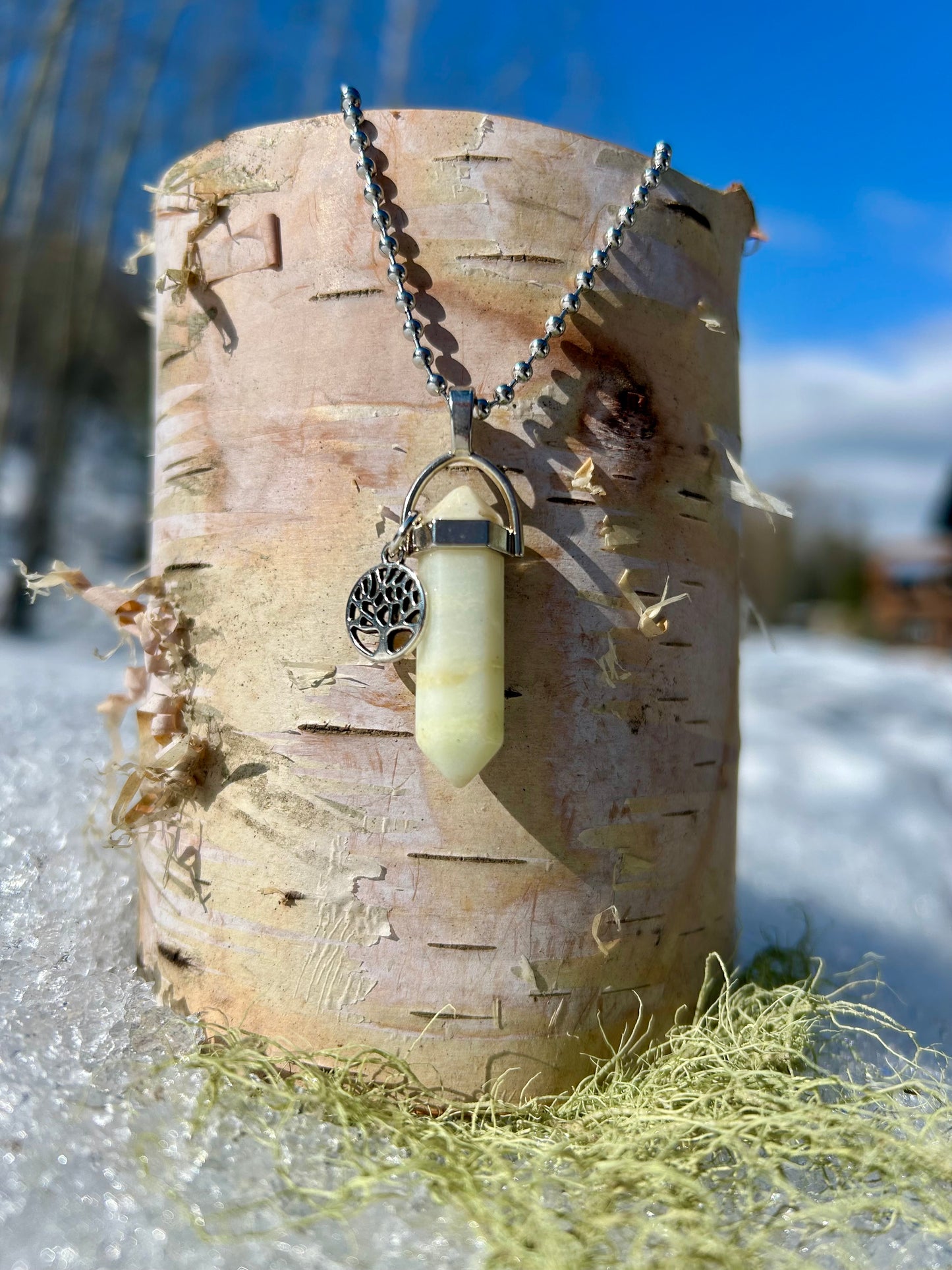 Long Silver Amazonite Tree of Life Necklace