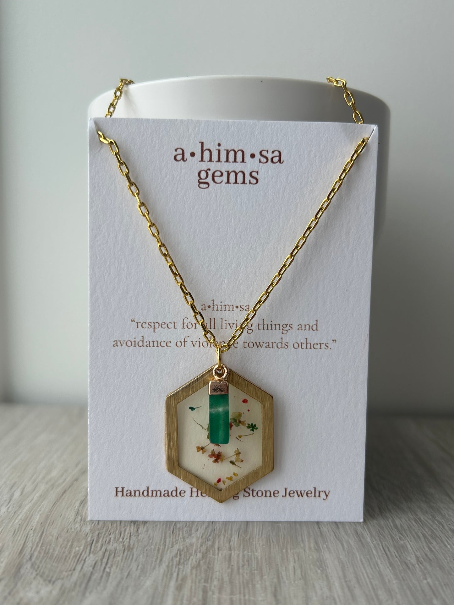 Tiny Flower/Aventurine Epoxy Brass Necklace