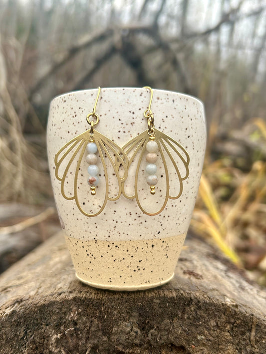 Angelite Shell Brass Earrings