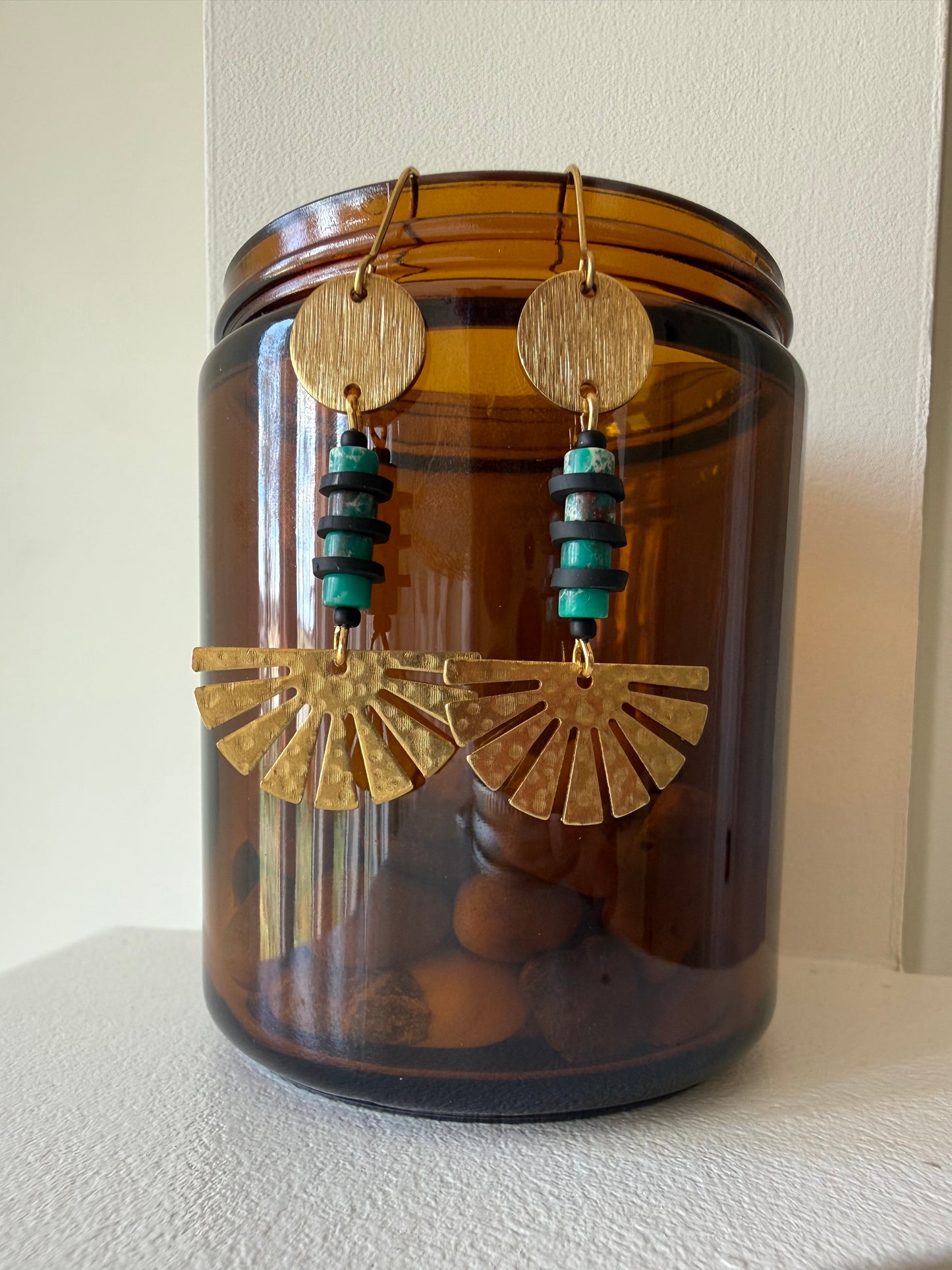 Emperor Stone Stack Brass Earrings