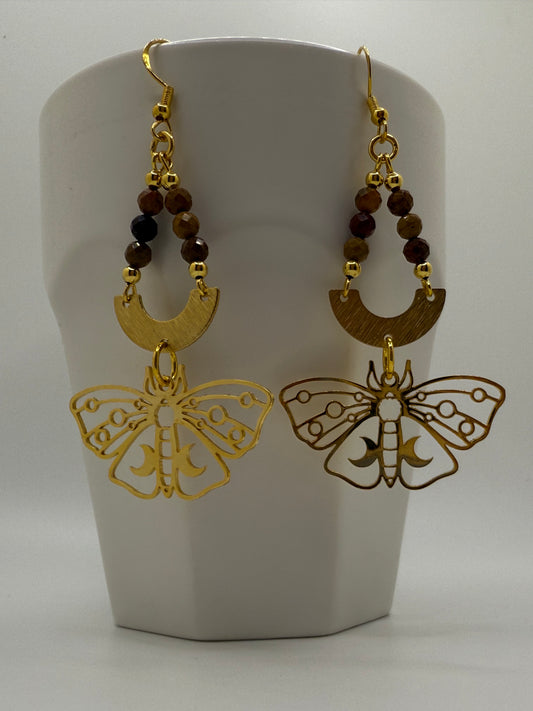 Mookaite Moth 24k Gold Plated Earrings