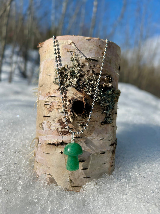 Silver Aventurine Mushroom Necklace