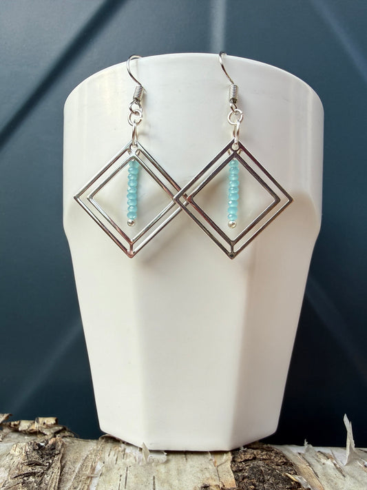 Russian Amazonite Square Silver Plated Earrings