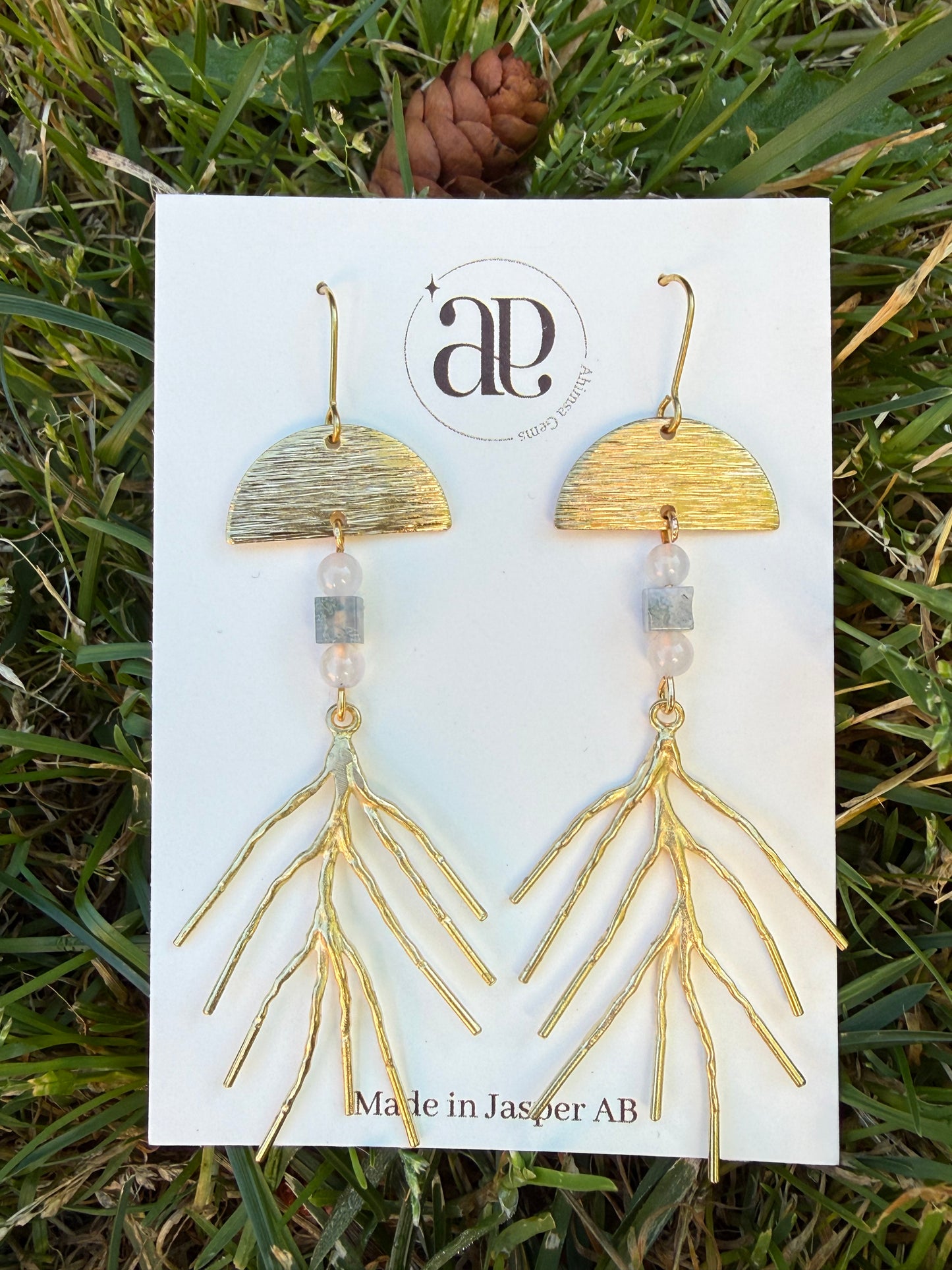 Moss Agate Branch Earrings