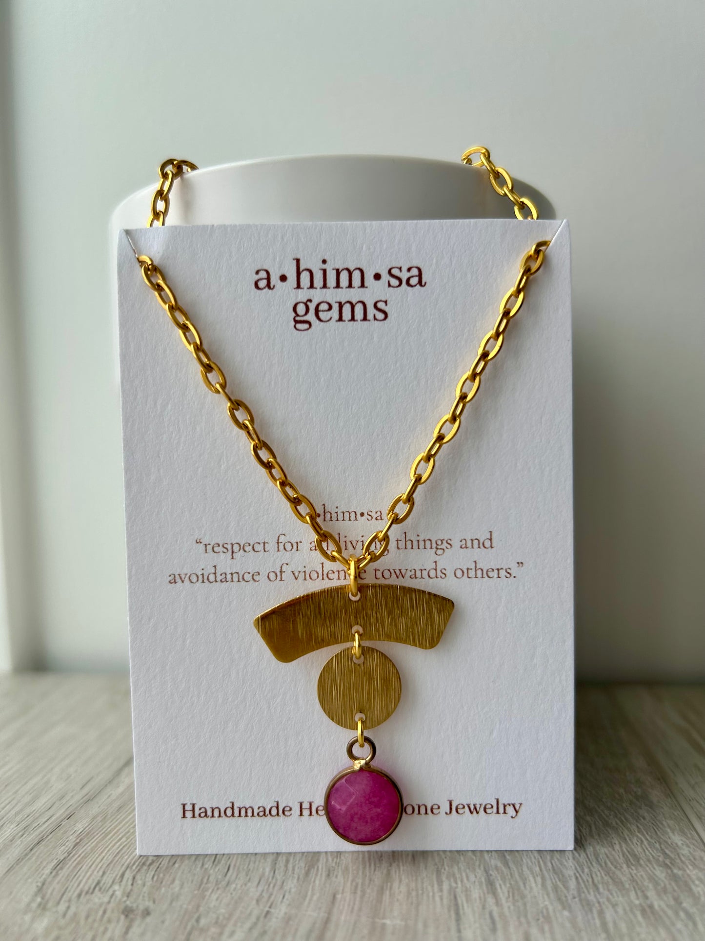 Rose Red Garnet Long Gold Necklace