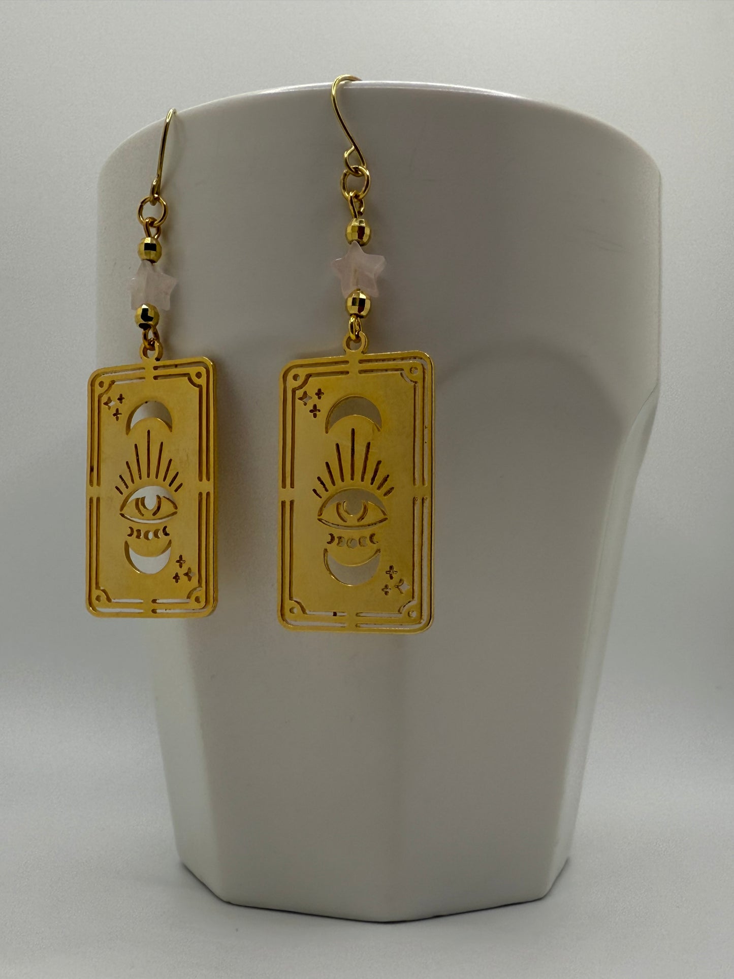 Rose Quartz 24k Gold Plated Tarot Card Earrings