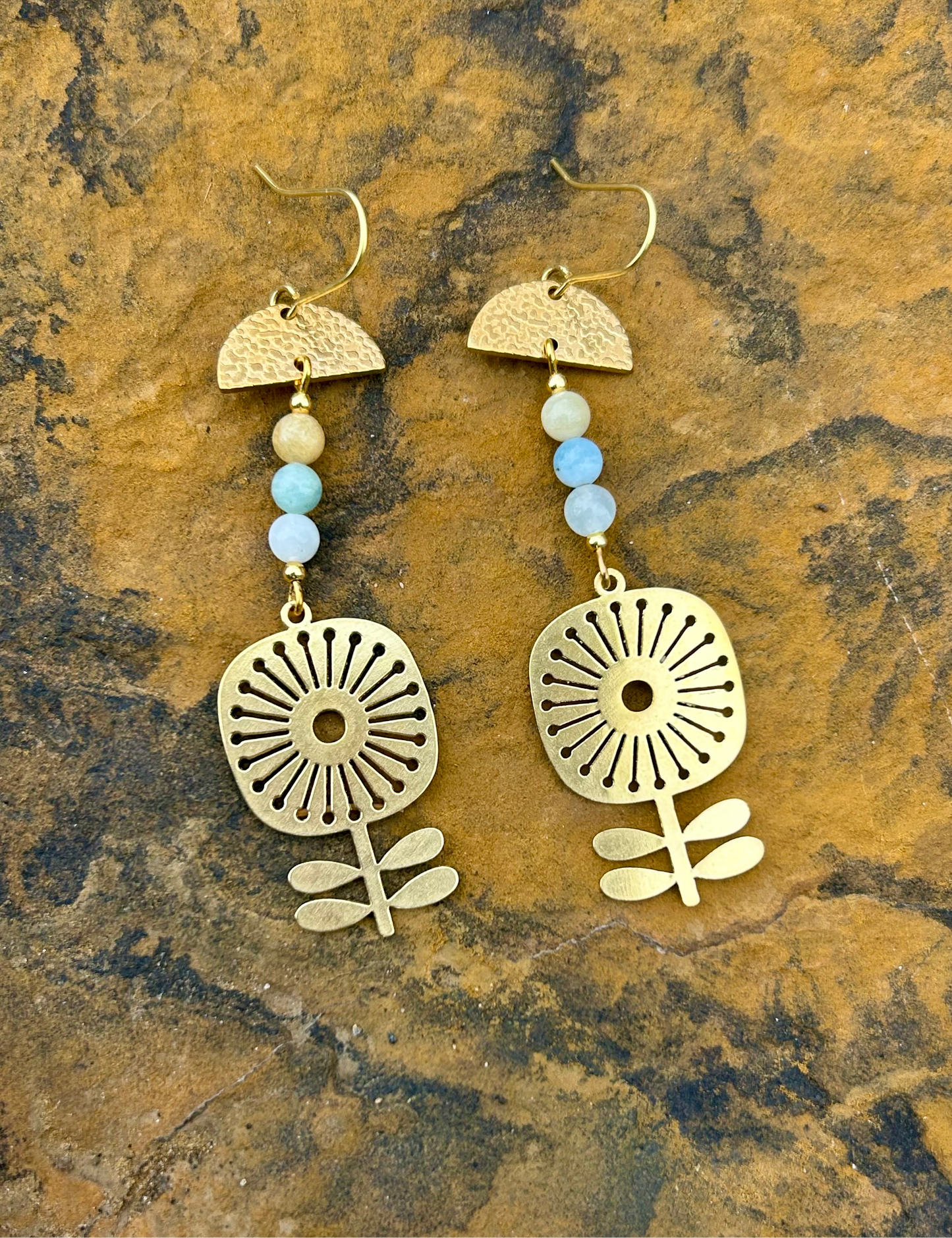 Morganite Flower Power Brass Earrings