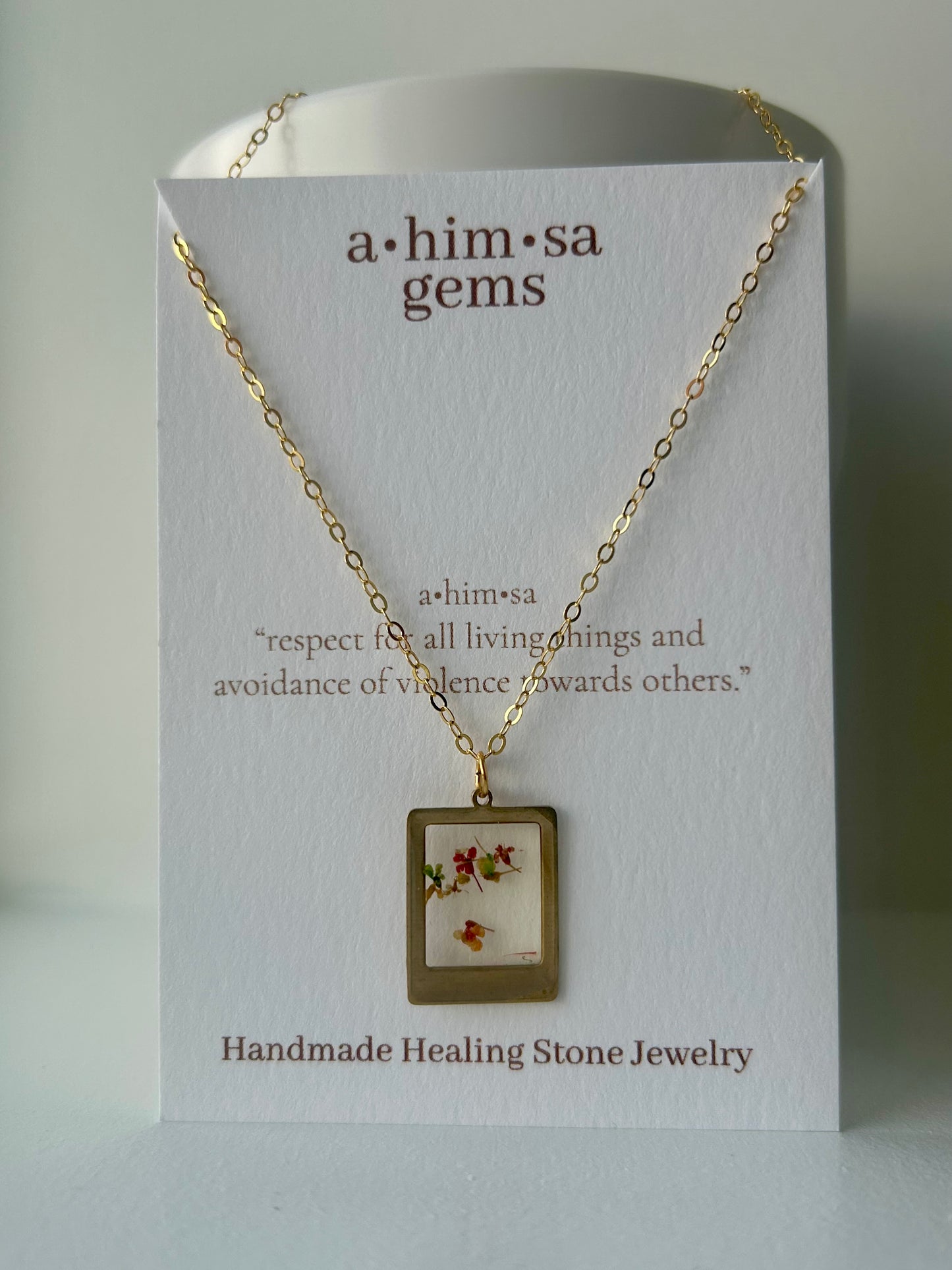 Tiny Flowers in Epoxy Gold Necklace.