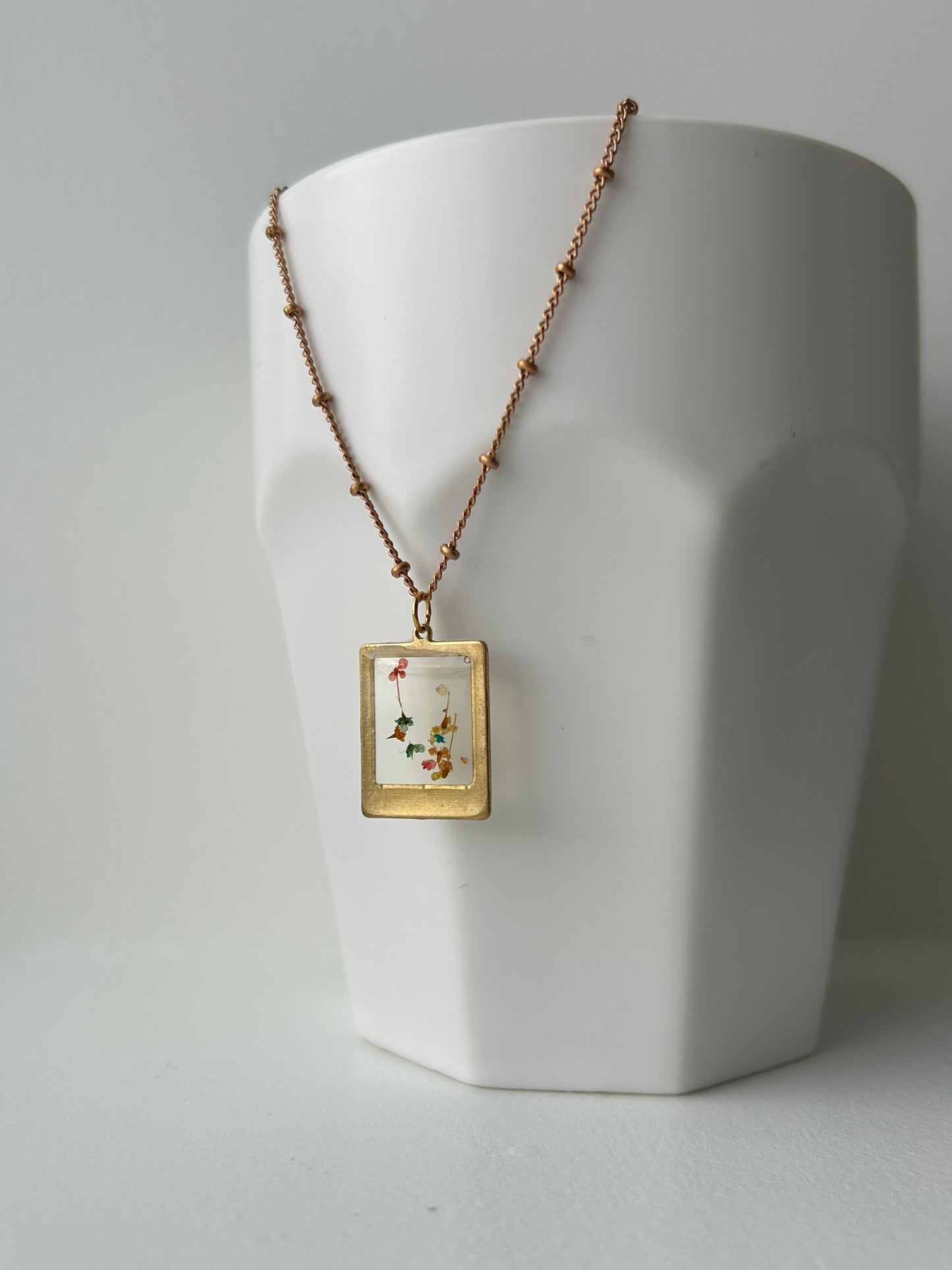Tiny Flowers in Epoxy Brass Necklace