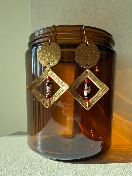 Vintage Seed Bead Brass Earrings