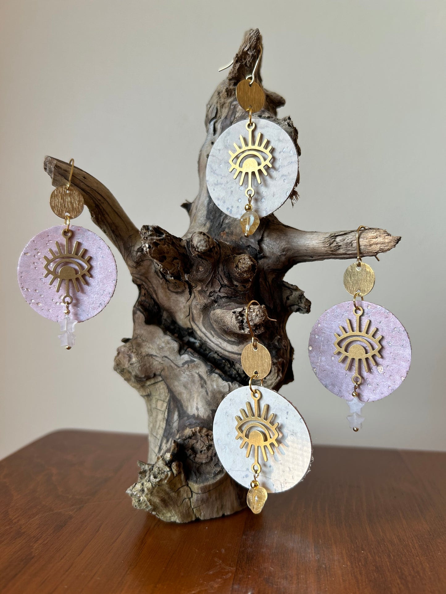 Rose Quartz Pink Cork Third Eye Earrings