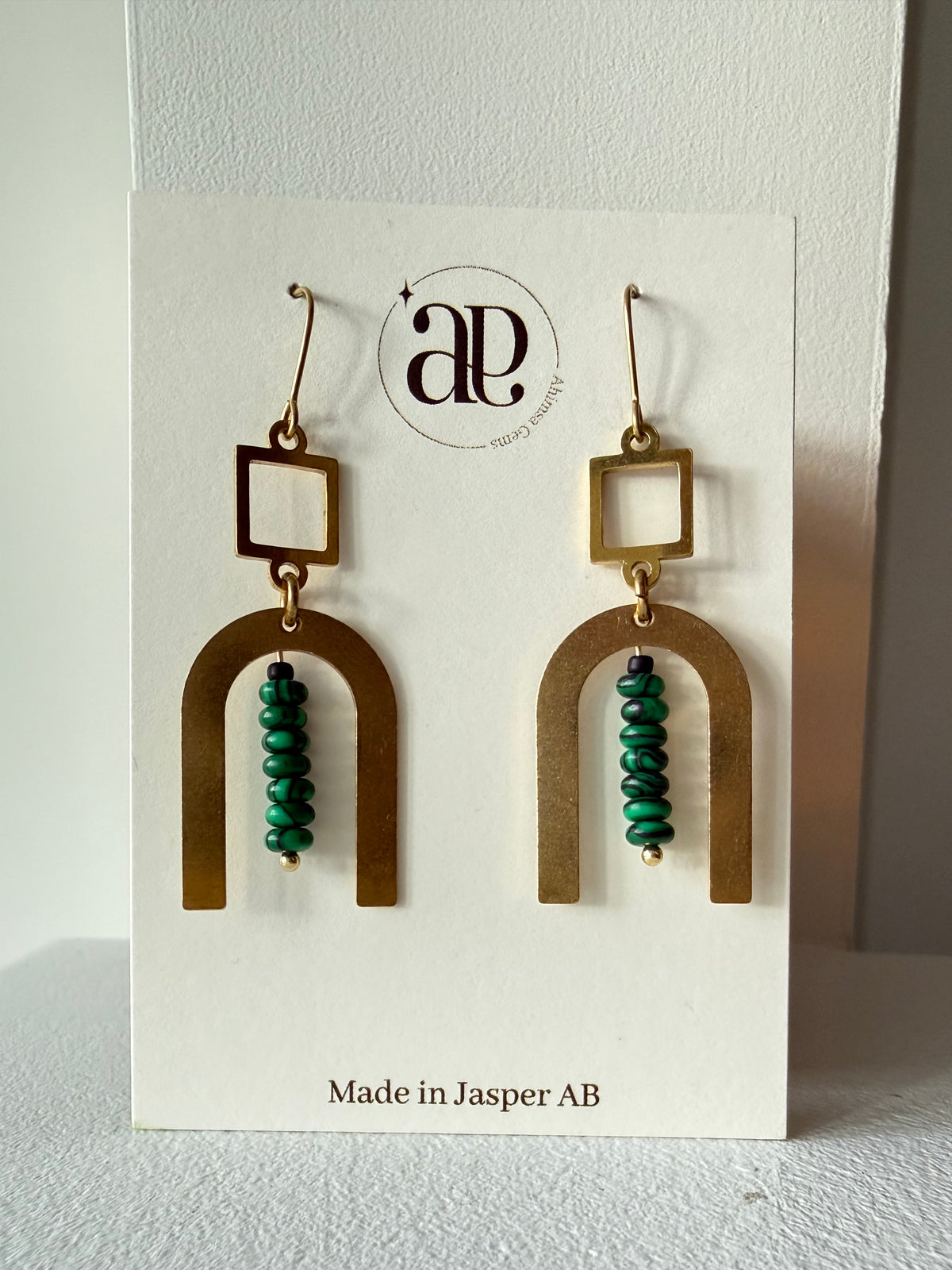 Malachite Arches Brass Earrings