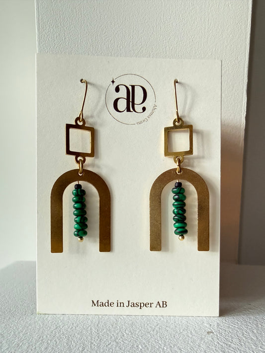 Malachite Arches Brass Earrings