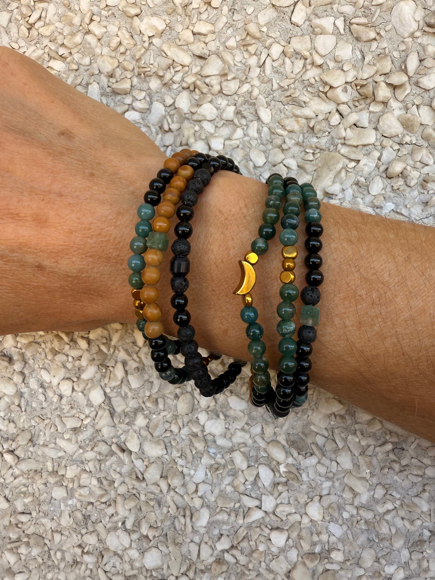 Stretchy Wrap Stone Bracelet Moss Agate Mix