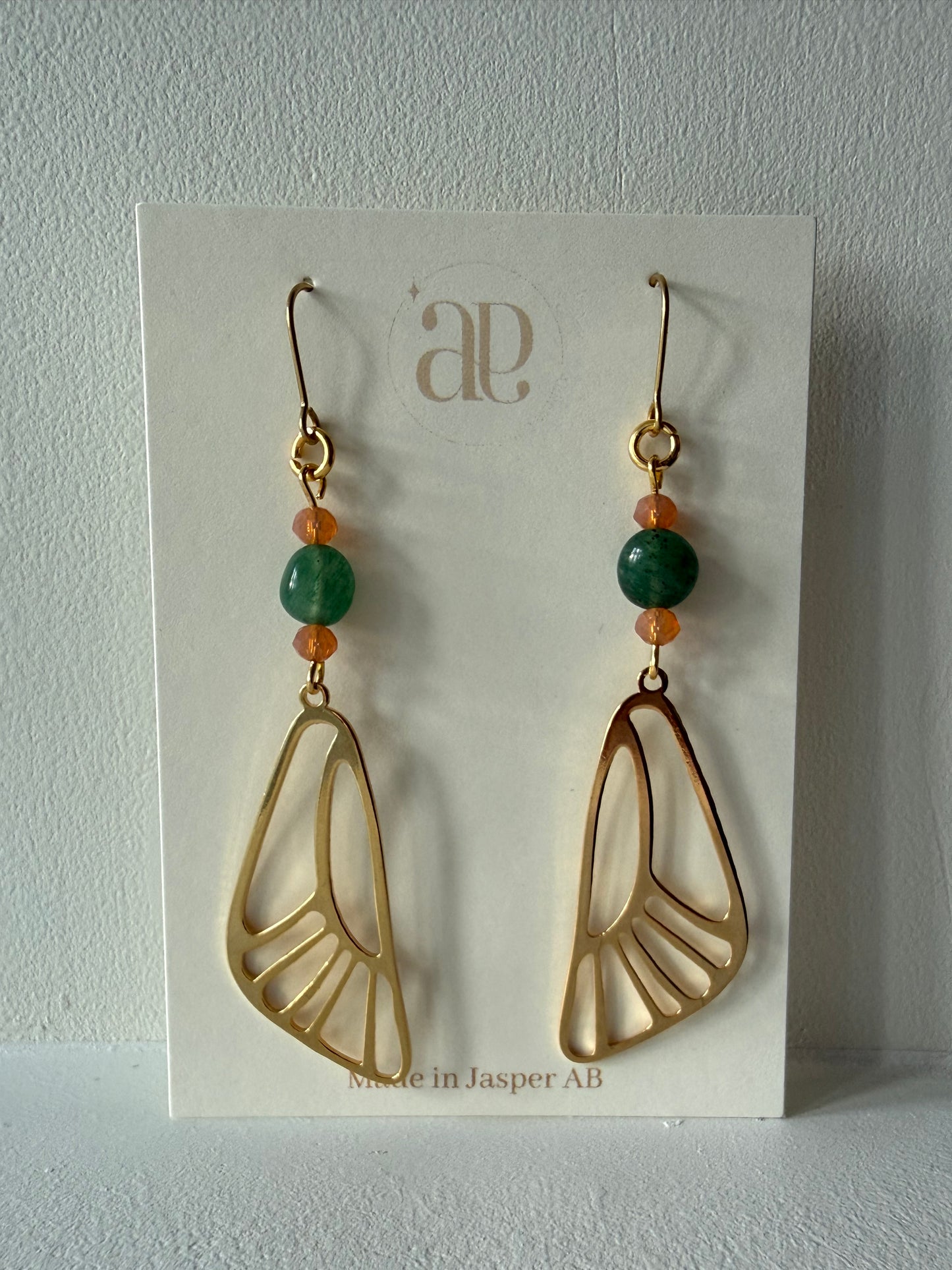24k Gold Plated Aventurine Wing Earrings