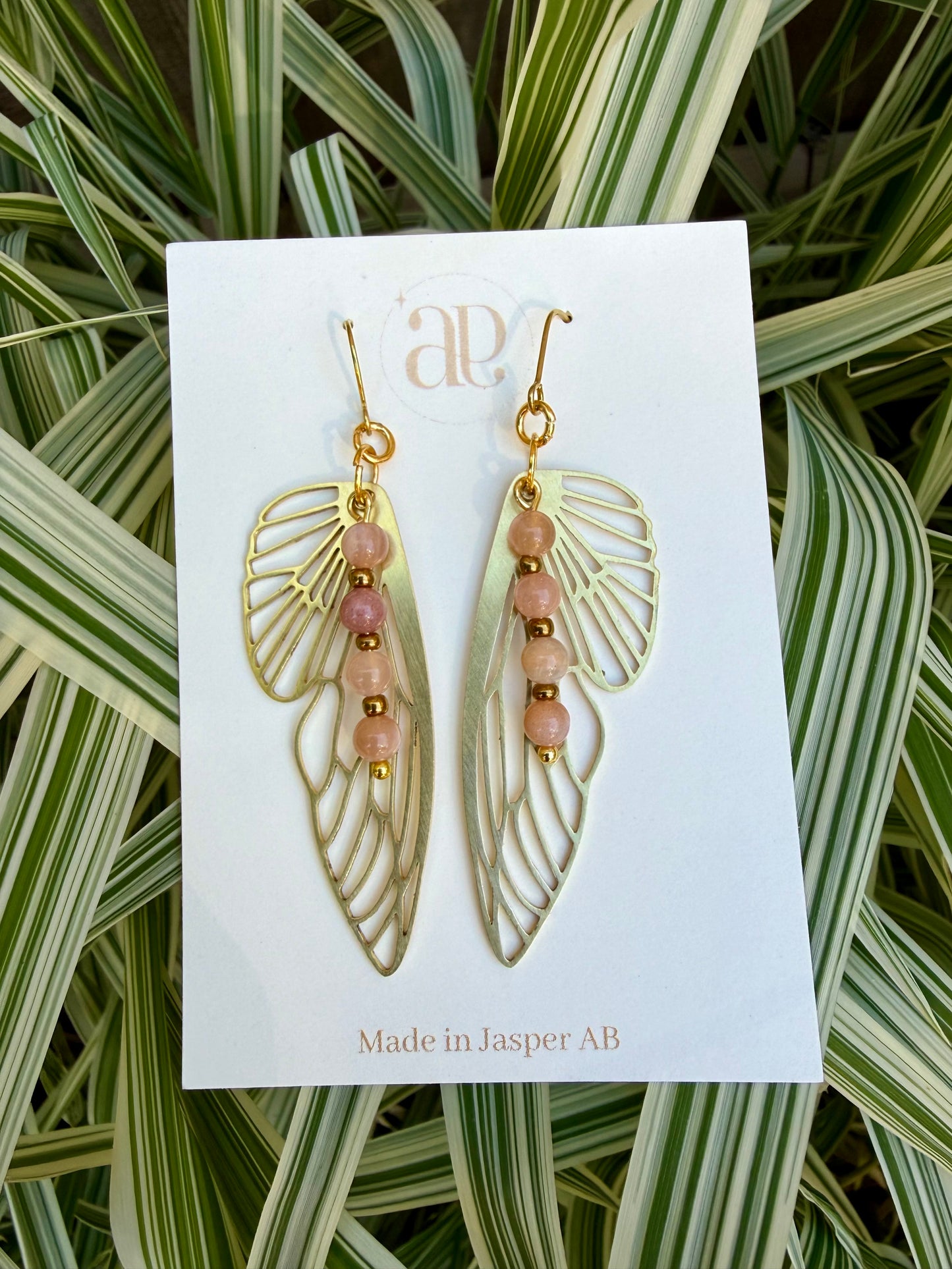 Moonstone Wings Brass Earrings