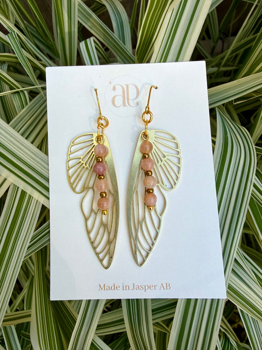 Moonstone Wings Brass Earrings