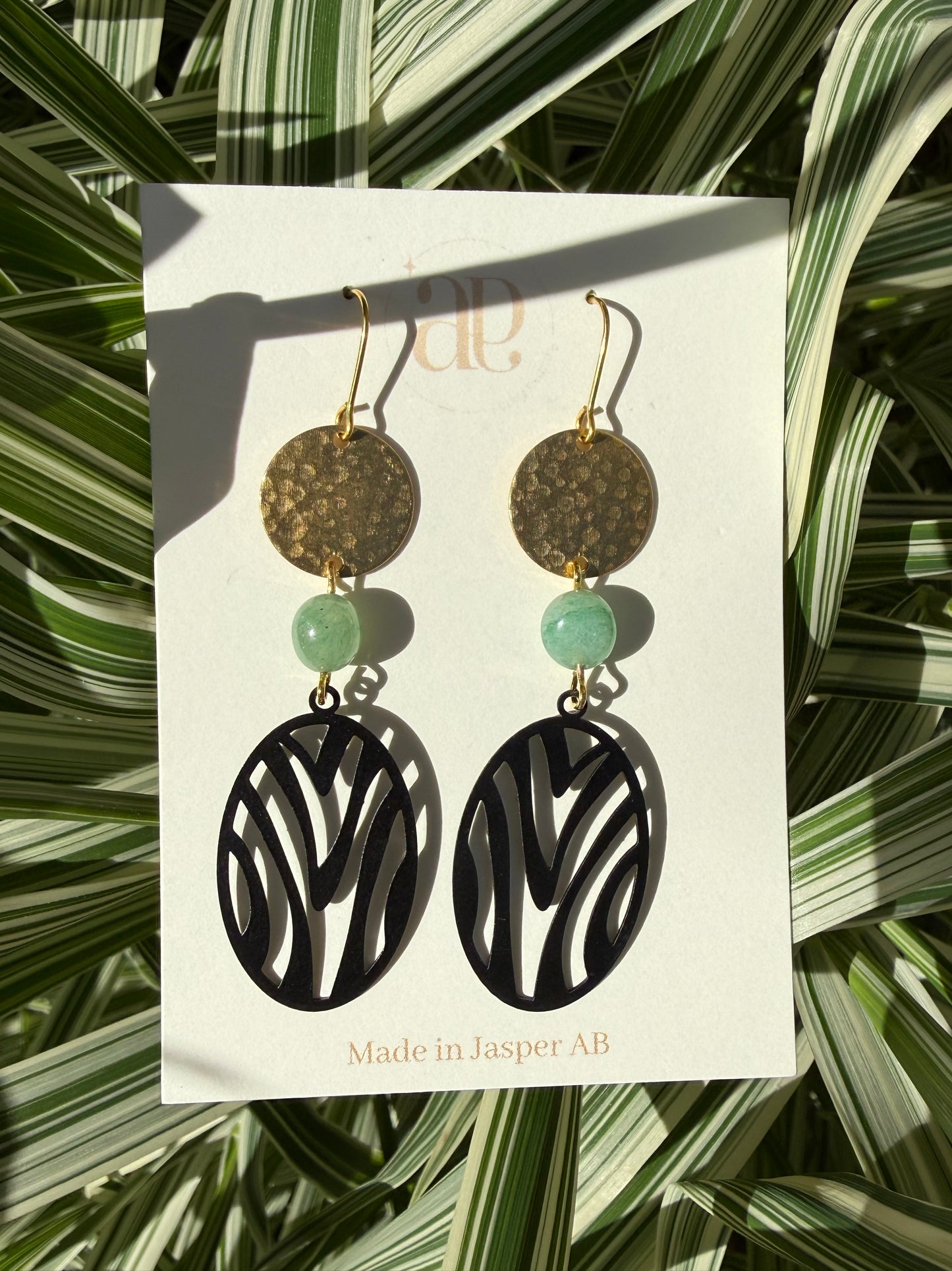 Black Plated Aventurine Geometric Earrings