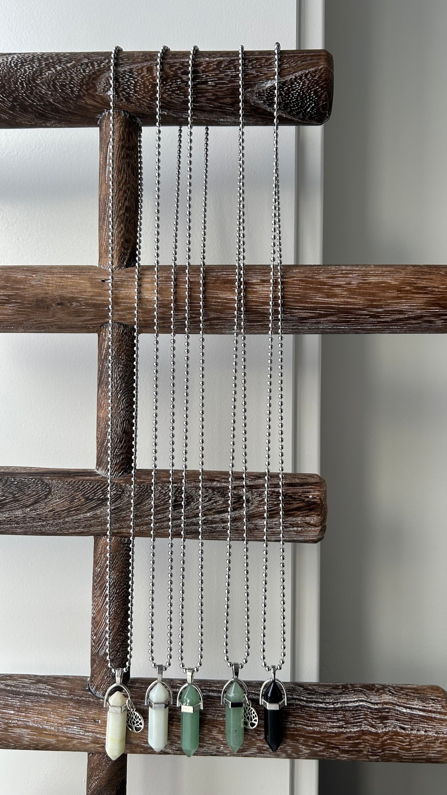 Long Silver Aventurine Point Pendant Necklace