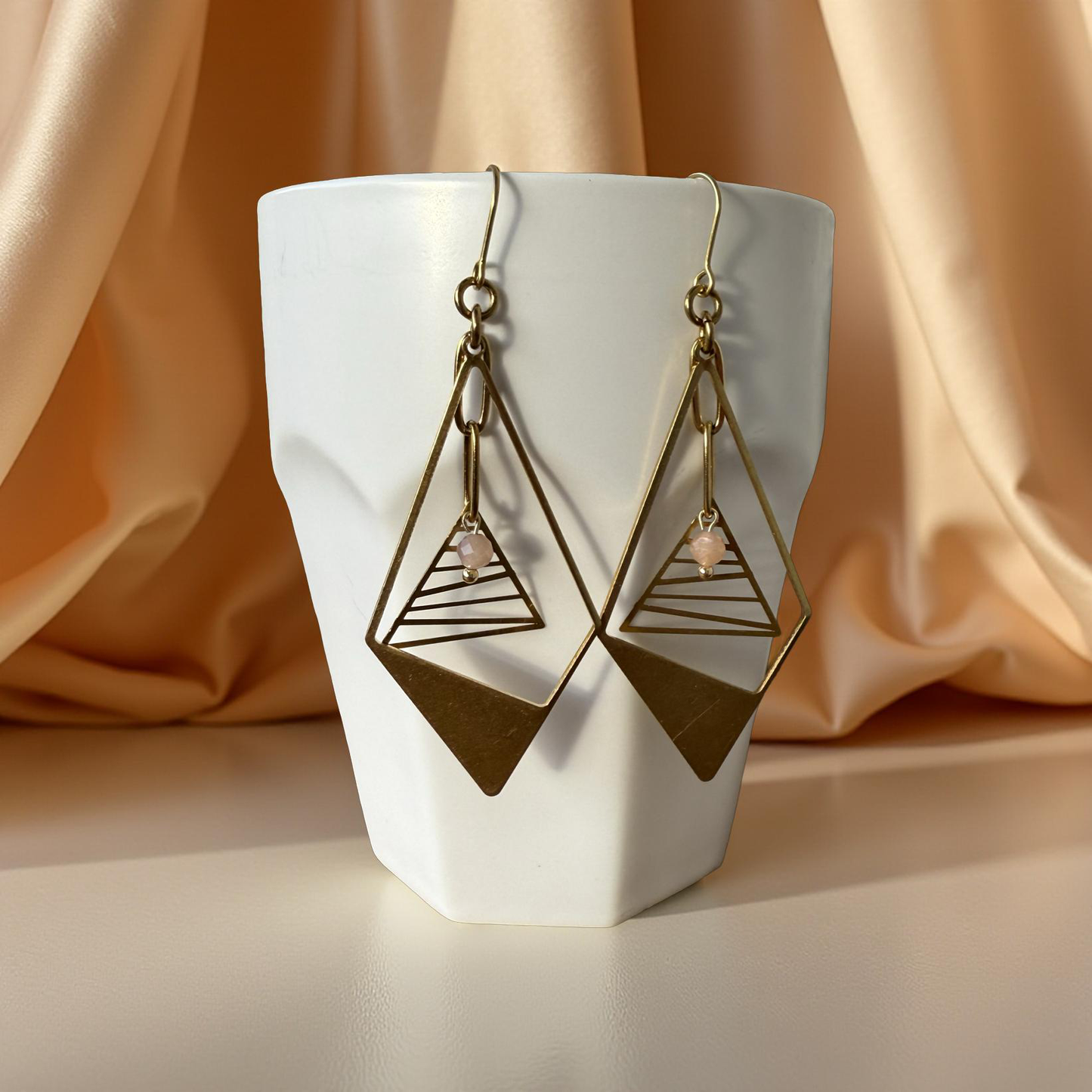 Moonstone & Shapes Brass Earrings