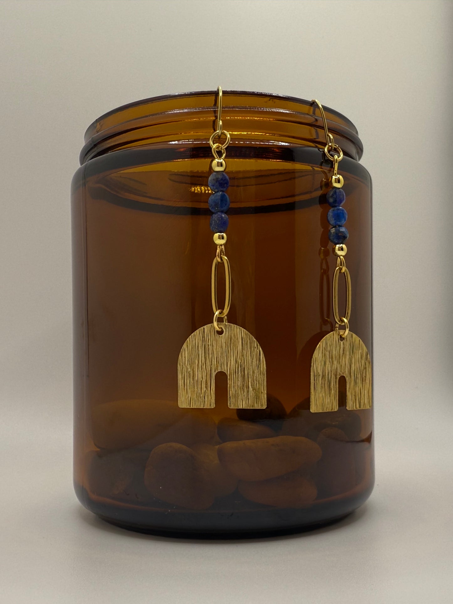 Blue Sardonyx Brass Earrings