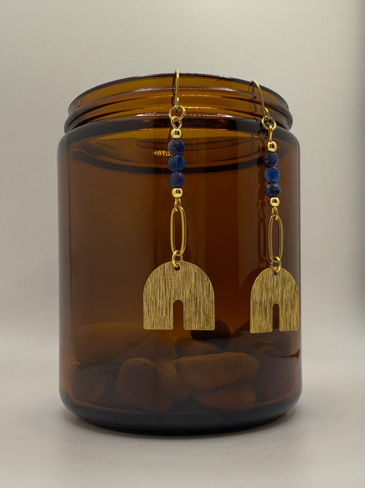 Blue Sardonyx Brass Earrings